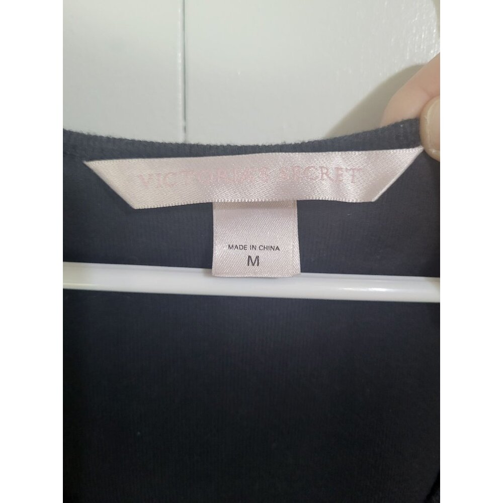 Y2K Victoria’s Secret Black Silver Metallic Teddy Bear Sleep Shirt V Neck SZ M - Picture 3 of 9